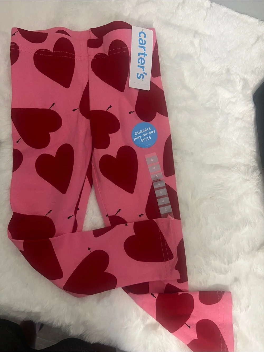 Carter's Pink Leggings with Red Heart Pattern